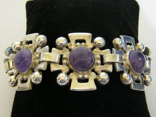 Fred Davis Mexican Silver & Amethyst Bracelet 1930's