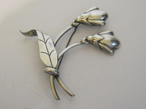 Hector Aguilar Taxco 940 Silver Blossom Brooch  Early Vintage