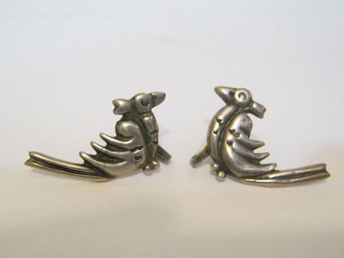 Hector Aguilar Vintage Mexican Sterling Silver Bird Earrings ~ Rare