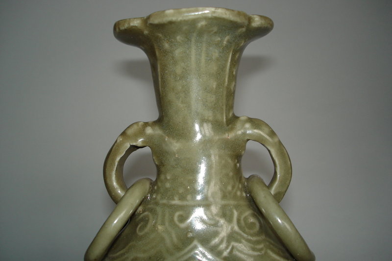 14th C Yuan Dynasty Longquan Celadon Pear Shaped Vase