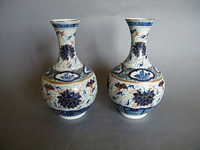 Fine Pair Imperial Style Doucai Vases Kangxi Mk Guangxu