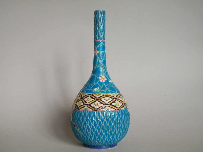 Late 19th Cent Japanese Earthenware Cranes Bottle Vase