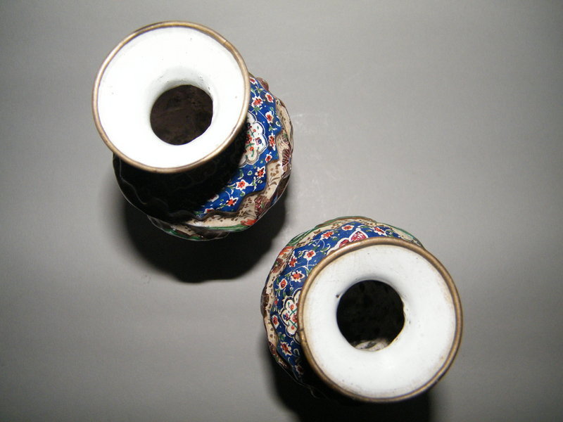 Pair of Persian Qajar style Enamel Vases, 19/ 20th Cent