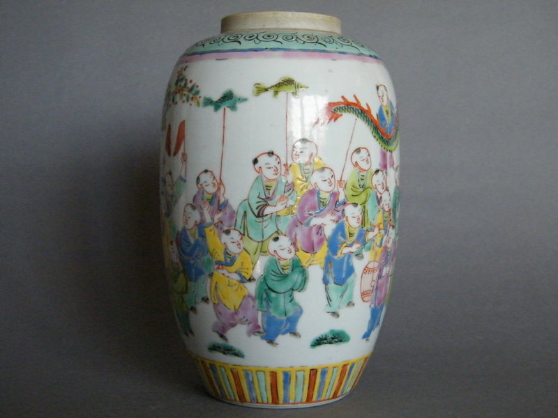 19th Century Famille Rose 'Boys' Jar Guangxu 1875-1908
