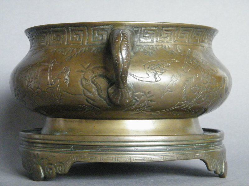 19th Century Bronze Censer &amp; Stand Ming Xuande Mark