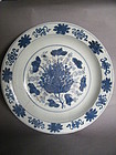 Large Blue & White Ming Dynasty Deep Dish c1550-1600