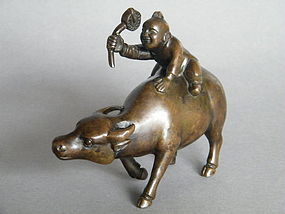 16th/17th Century Ming Dynasty Bronze Boy on Buffalo