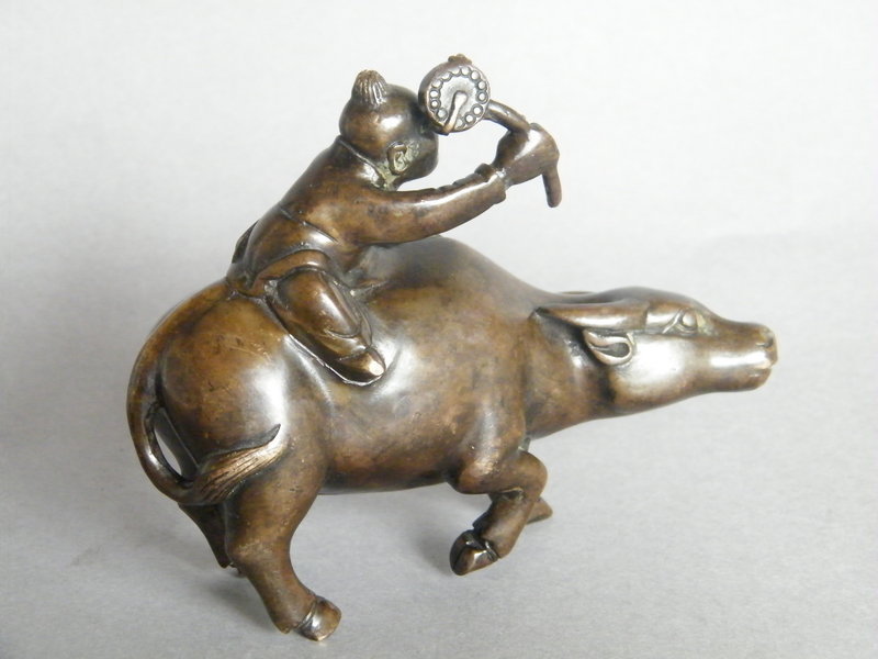 16th/17th Century Ming Dynasty Bronze Boy on Buffalo