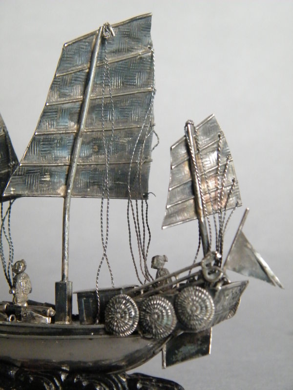 Small  19thC Chinese Export Silver War Junk circa 1850