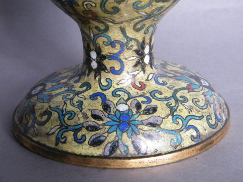 Yellow Ground Cloisonne Alter Vase Qianlong 1736-1795