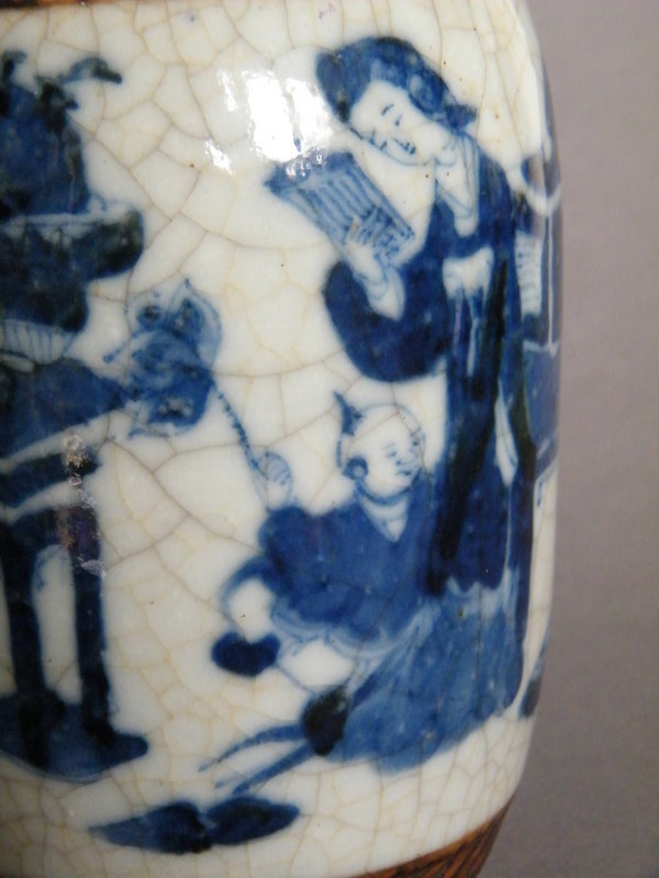 19th Century Blue &amp; White Crackle Glaze Vase c1865-1875