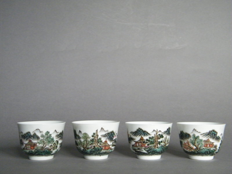 Early 20C Fencai Enamelled Wine Cups - Hongxian Mark