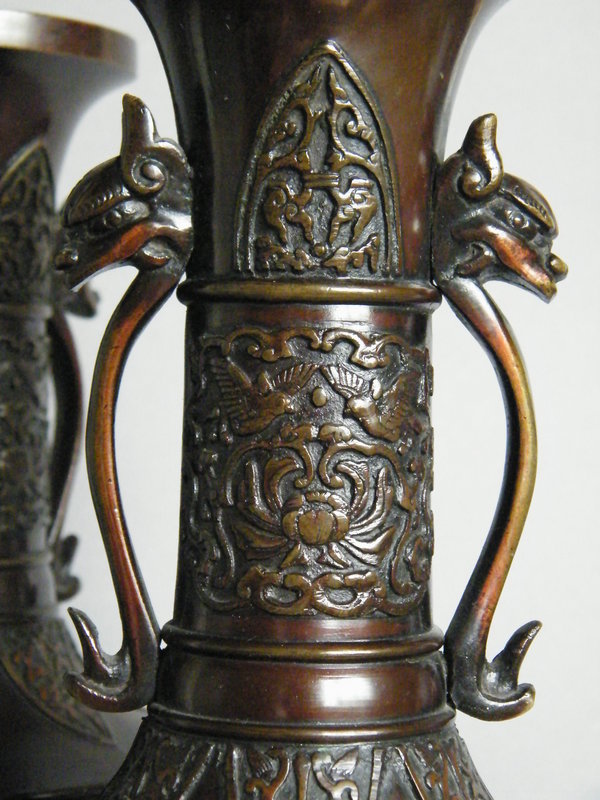 Fine Pair of Dragon Handled  Vases - Meiji 1868-1911