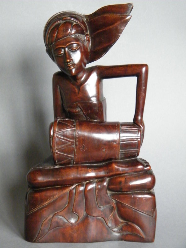 Early 20th Century Carved Wood Drummer  from Bali