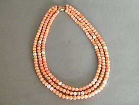 Antique Coral Pearl & 14K Gold Necklace circa 1890-1910