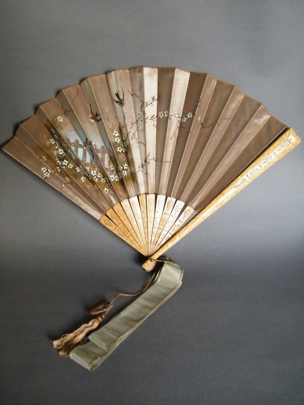 Fine Hand Painted Silk Satin Ladies Fan made circa 1898