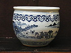 Late Qing Transitional Style Landscape Fish Bowl - 19C