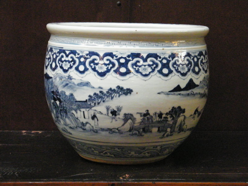 Late Qing Transitional Style Landscape Fish Bowl - 19C