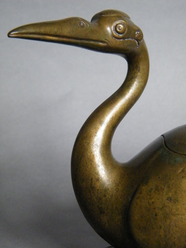 Rare Mid or Late Qing Dynasty Bronze Crane Form Censer