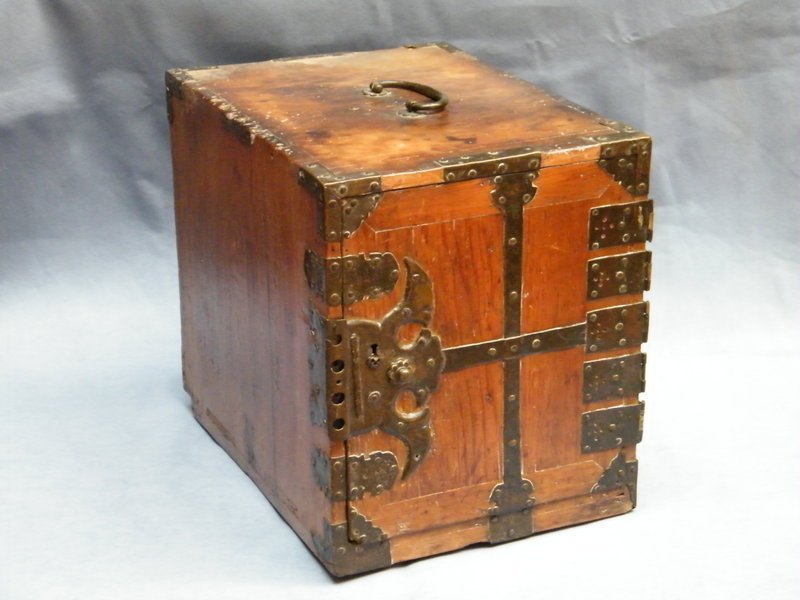 19th Century Japanese  Metal Bound Wood Cabinet