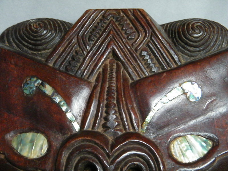 48cm Carved Maori T&amp;#363;matauenga Mask N.Z. c1920-1950