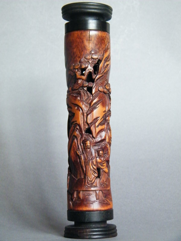 Rare Late Qing Carved Bamboo Incense Cylinder 1875-1908