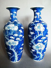 19th/20th Century Blue White Prunus Vases, Kangxi Marks