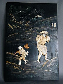 Japanese Lacquered Wood Panel Meiji Period 1868-1911