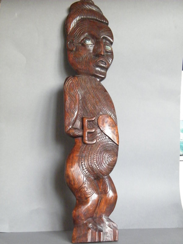 Carved Hardwood Tattooed Maori Plaque circa 1920-1950