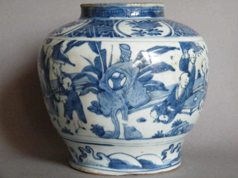 Late Ming Blue White Boys Jar Wanli Tianqi c 1610-1625