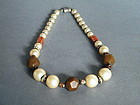 1930s Faux Pearl Bakelite & Carved Carnelian Necklace