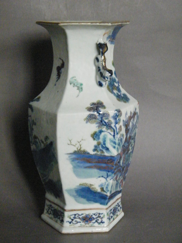 Chinese Six-Sided Doucai Vase, circa 1800 - 1850