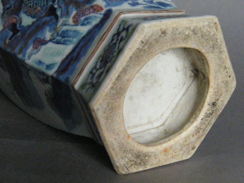 Chinese Six-Sided Doucai Vase, circa 1800 - 1850
