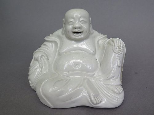 Rare Jingdezhen White Glazed Chinese Porcelain Budai - 18th Century