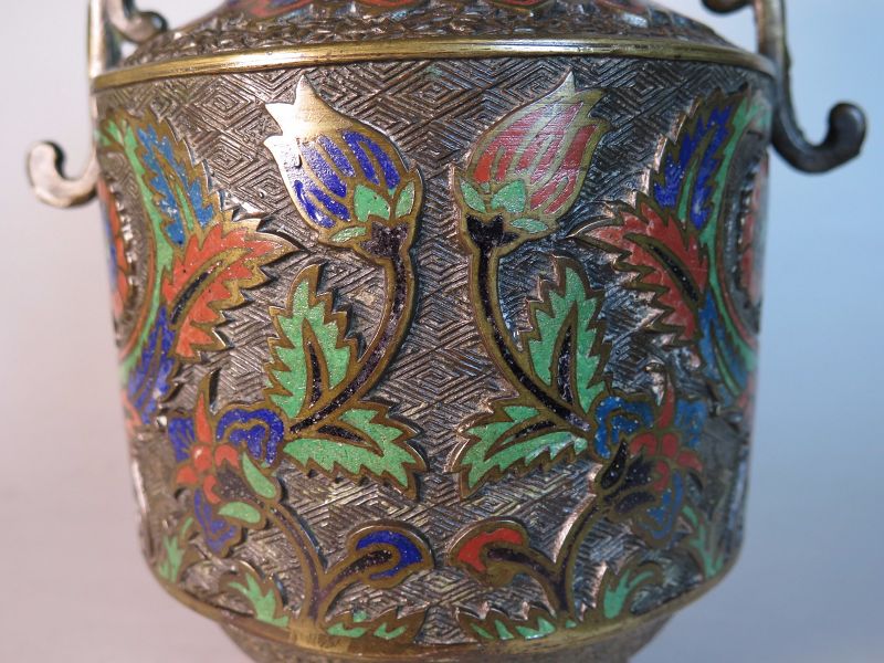 Rare Japanese Cloisonne Bronze Vase with Iznik Style Decoration