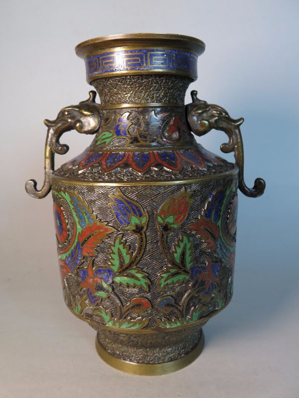Rare Japanese Cloisonne Bronze Vase with Iznik Style Decoration