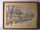 Framed Silk Embroidered Landscape Picture from Japan, circa 1880-1910