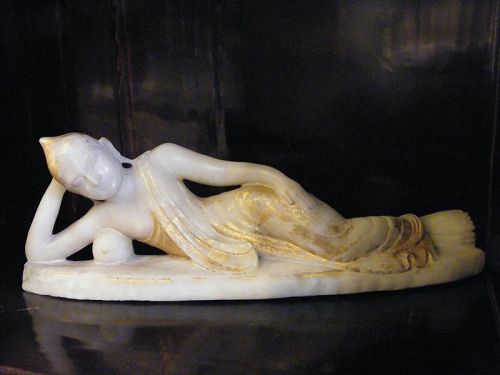 Large Marble Burmese Reclining Buddha, 19th Century