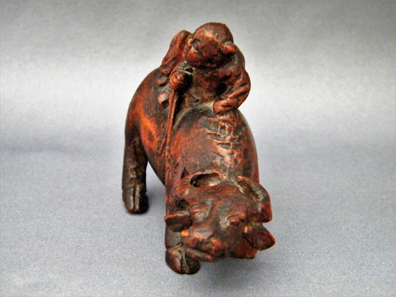 Rare Chinese Carved Bamboo Boy on Buffalo, Ming Dynasty 1368-1644