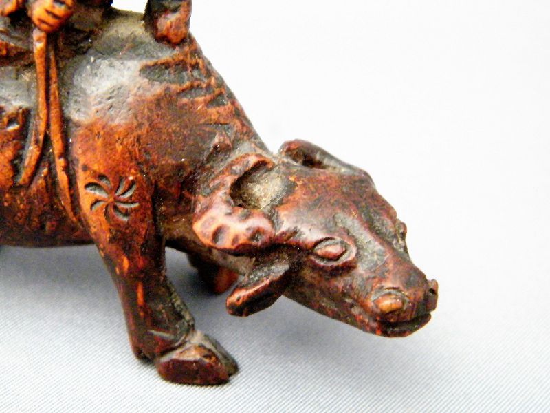 Rare Chinese Carved Bamboo Boy on Buffalo, Ming Dynasty 1368-1644