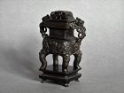 Small 17th Century Chinese Bronze Censer with Cover and Stand