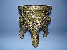 18thCentury Chinese Bronze Tripod Censer - Qianlong