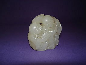 Chinese White Jade Carving of the Hehe Erxian