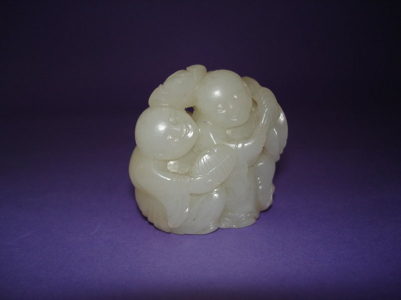 Chinese White Jade Carving of the Hehe Erxian