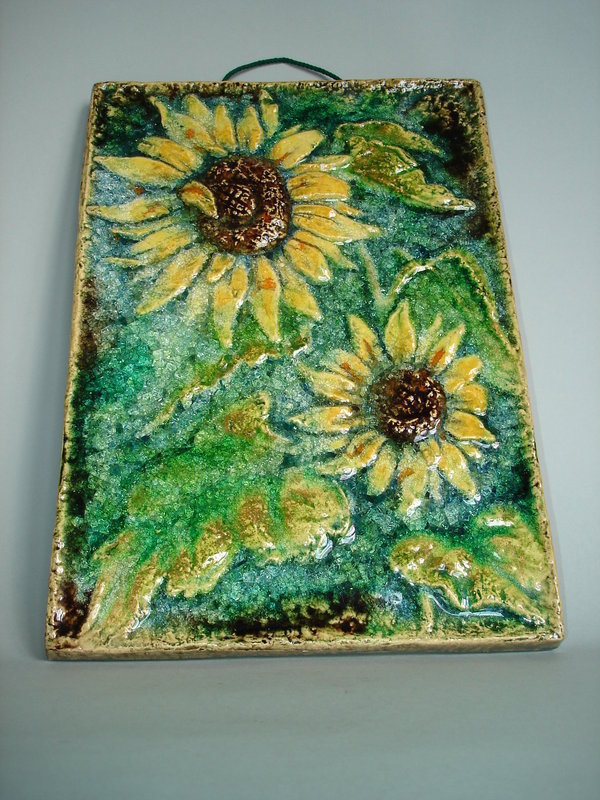 German Karlsruhe Sunflower Tile or Plaque - circa 1960s