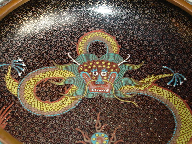 Fine 19th/ 20thC Chinese Cloisonne Enamel Dragon Bowl
