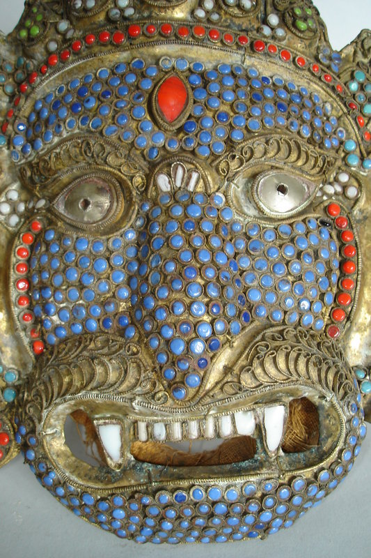 Pair Early 20th Century Himalayan Masks  Tibet or Nepal