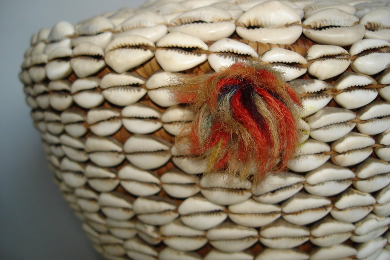 Early 20th Century African Cowrie Shell Basket &amp; Cover