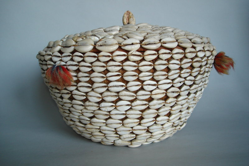Early 20th Century African Cowrie Shell Basket &amp; Cover