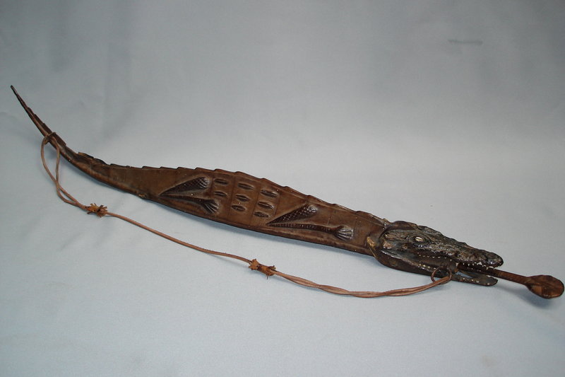 Early 20thC African Knife in Leather Crocodile Sheath
